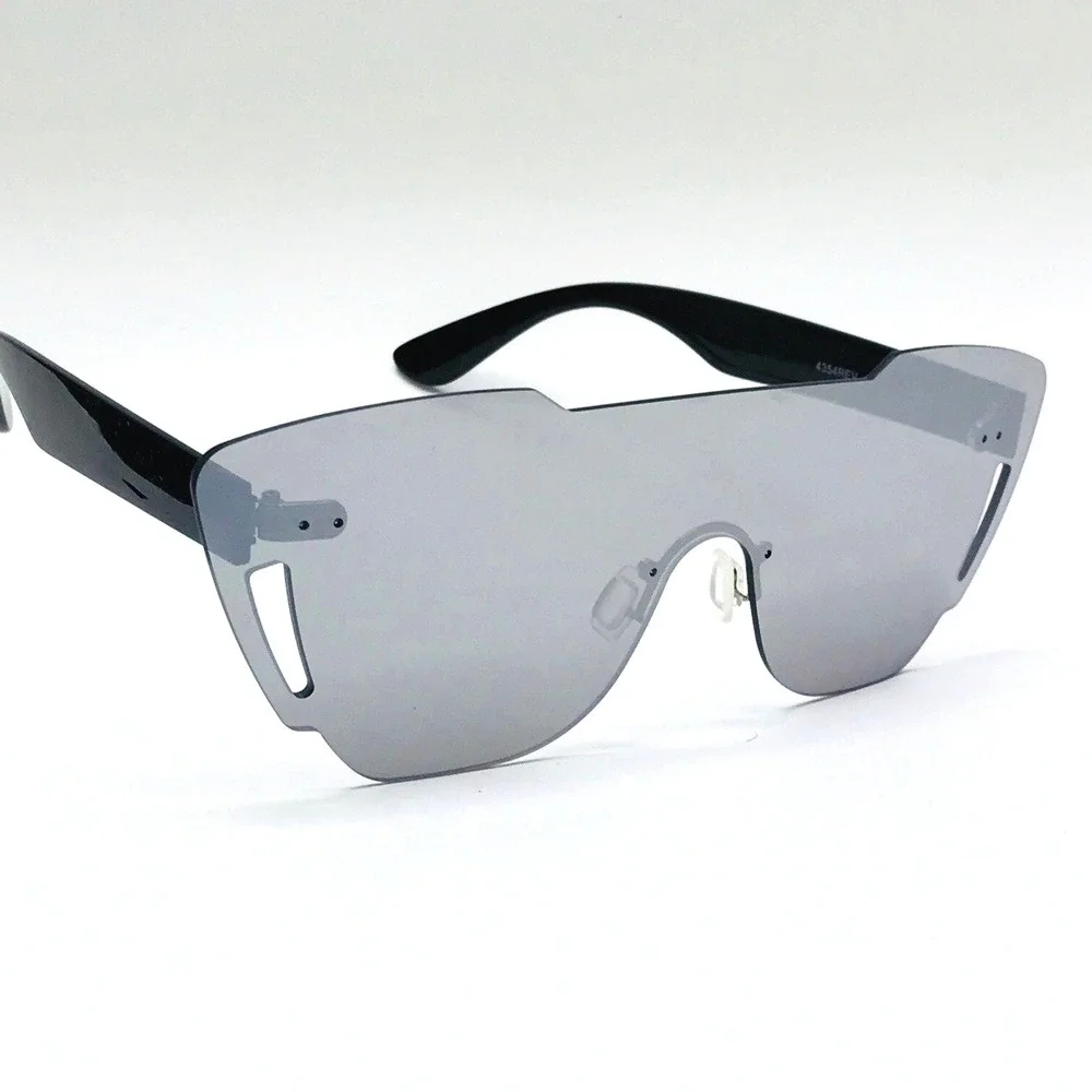 Rimless Sunglasses Shield Visor Silver Mirrored Lens Fashion‎ Futuristic Sports